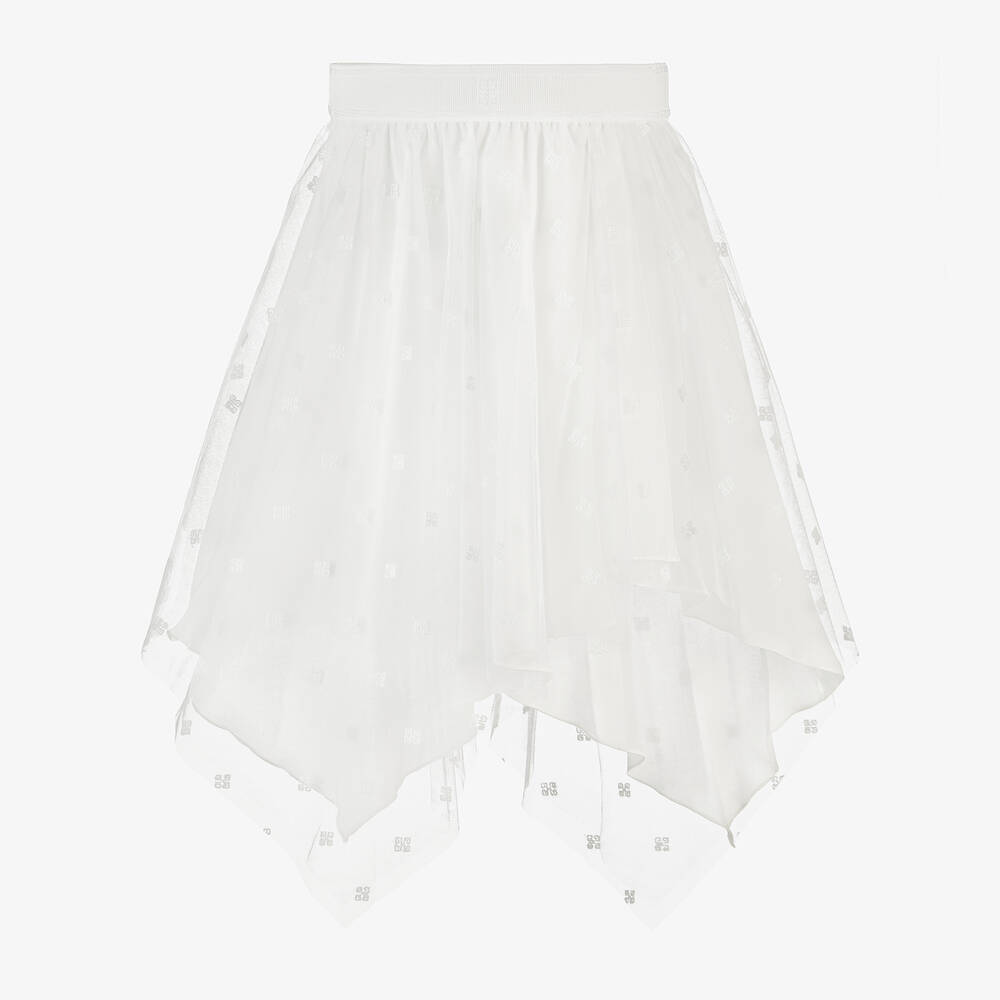 Givenchy-Girls White 4G Tulle Skirt | Childrensalon Outlet