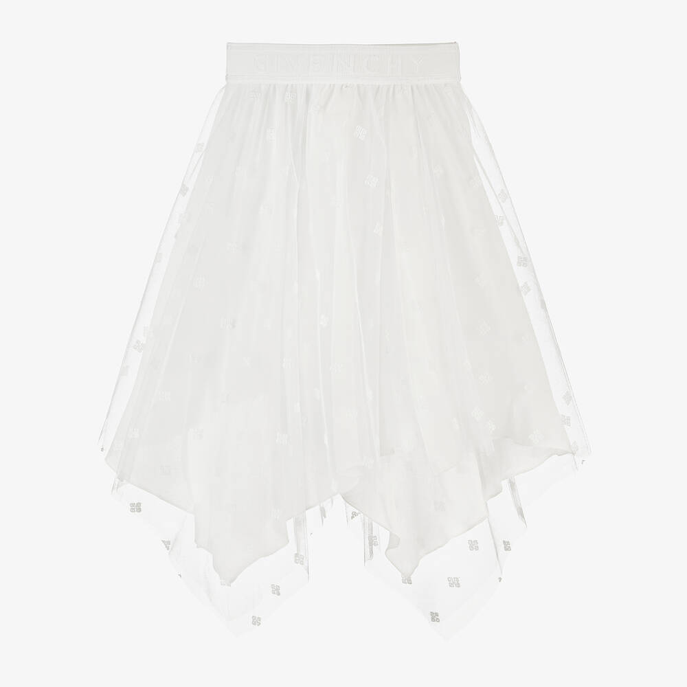 Givenchy-Girls White 4G Tulle Skirt | Childrensalon Outlet