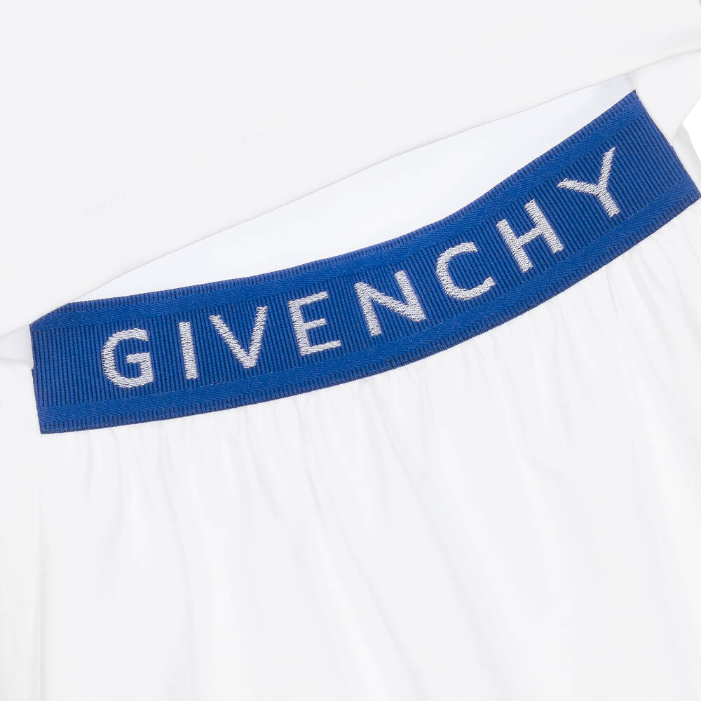 Givenchy - Girls White & Blue Cotton Logo Dress