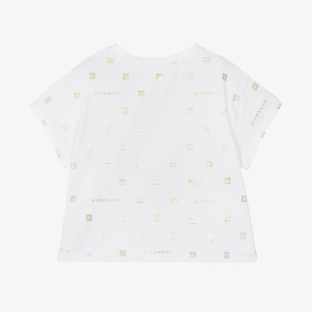 Givenchy-Girls White Cotton 4G T-Shirt | Childrensalon Outlet