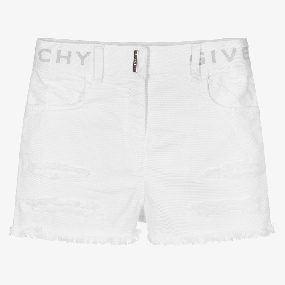 Givenchy-Girls White Cotton Logo Shorts | Childrensalon Outlet