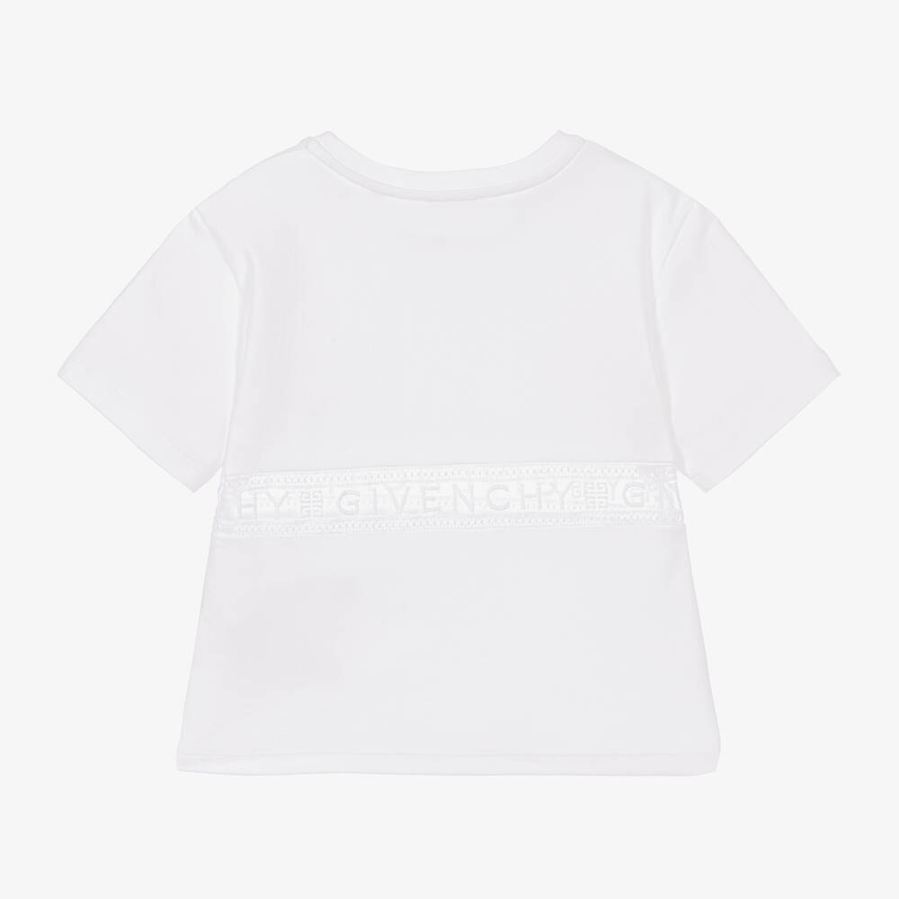 Givenchy-Girls White Cotton Logo T-Shirt | Childrensalon Outlet