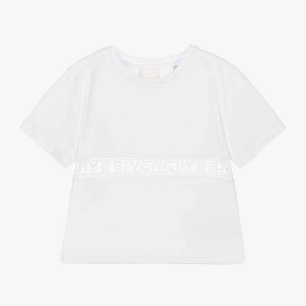 Givenchy - Girls White Cotton Logo T-Shirt | Childrensalon