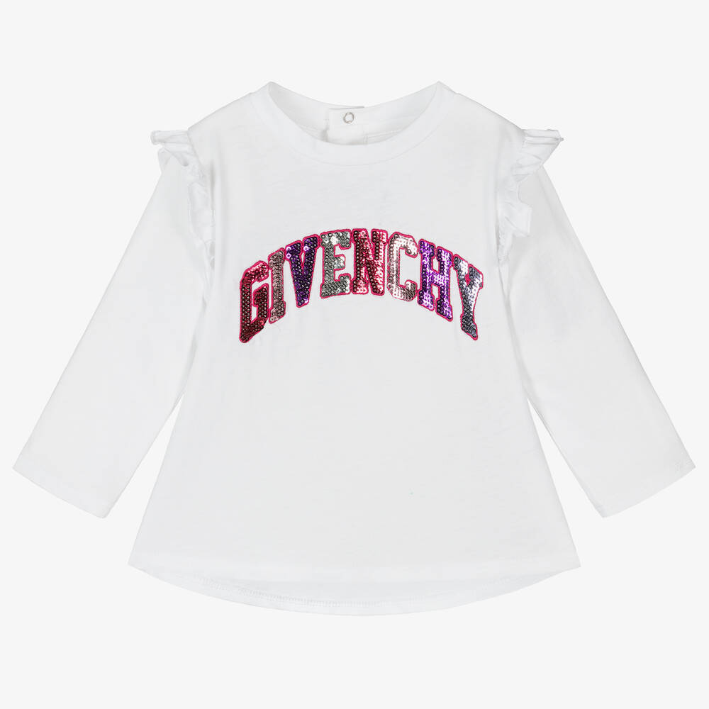 Givenchy - Girls White Cotton Sequin Top | Childrensalon