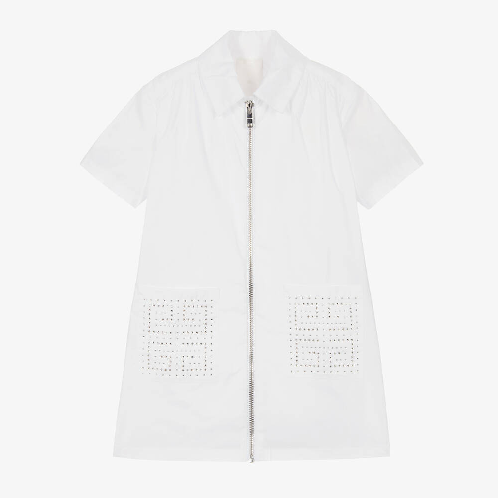 Givenchy - Girls White Cotton Swarovski Logo Dress | Childrensalon