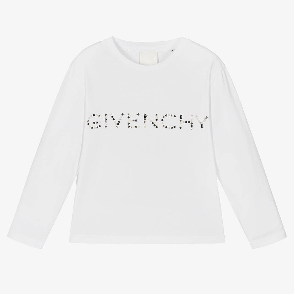 GIVENCHY Girls White Cotton Swarovski Top