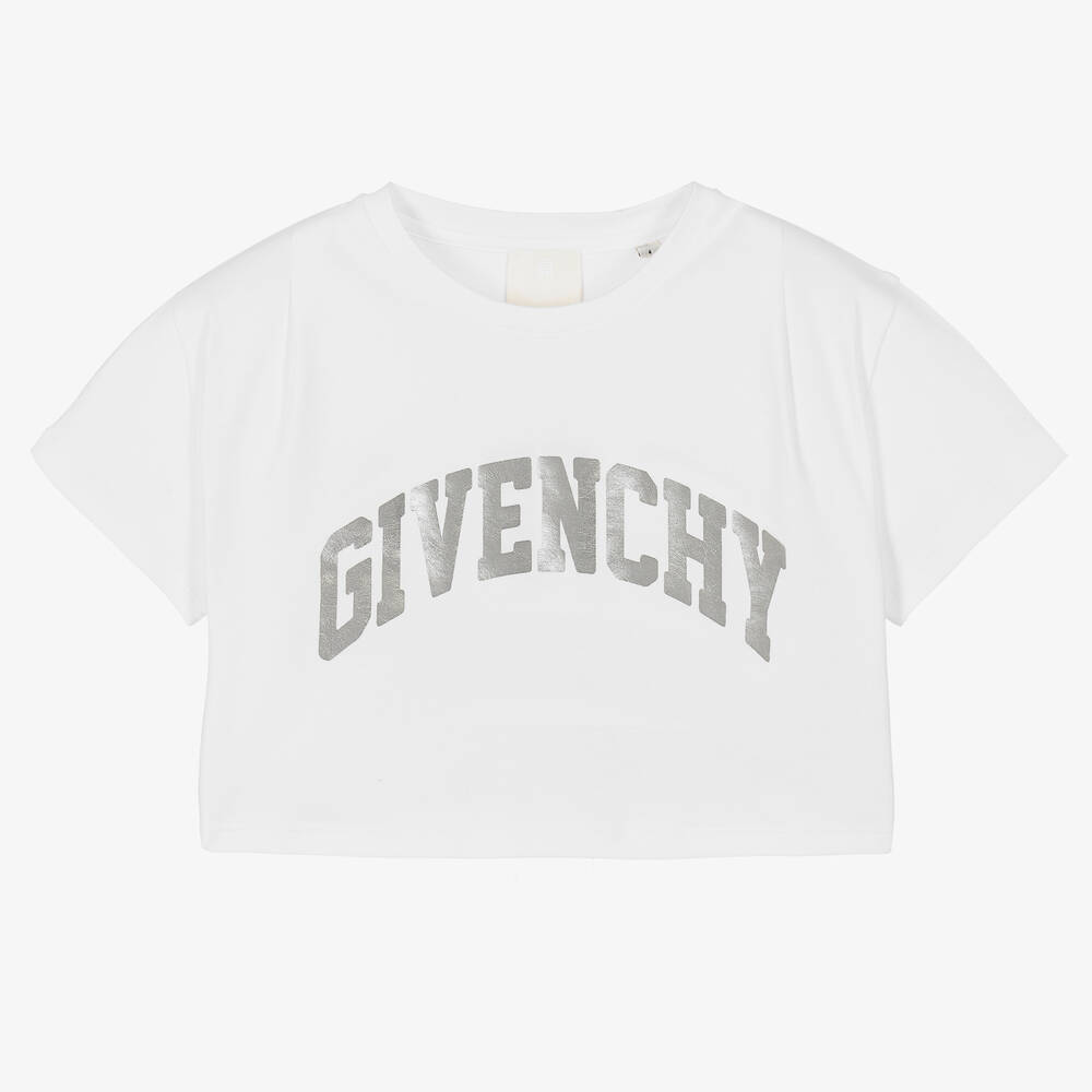 Givenchy - تيشيرت كروب قطن لون أبيض للبنات | Childrensalon