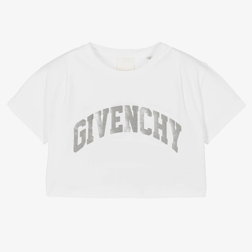 Givenchy-Girls White Cropped Cotton T-Shirt | Childrensalon Outlet