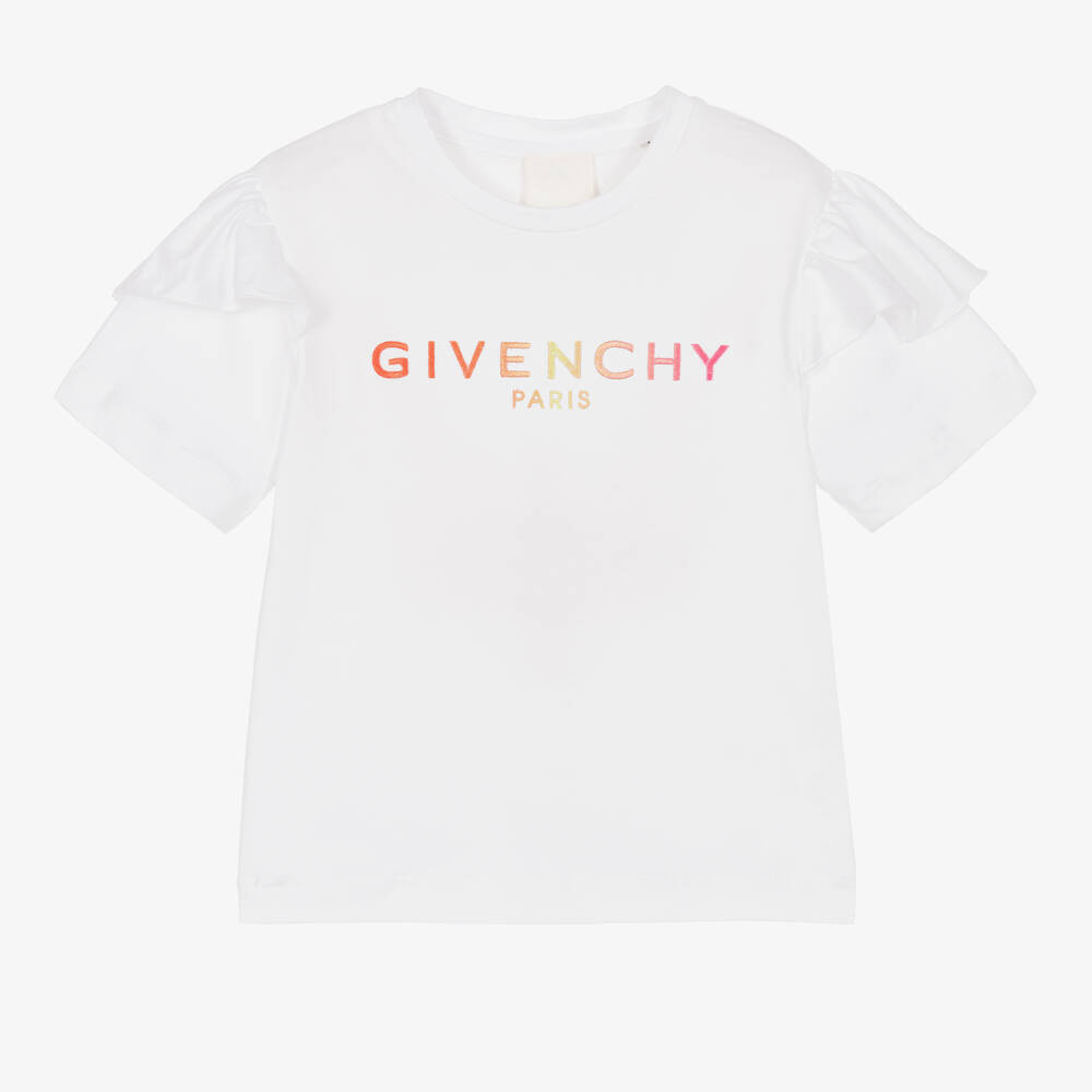Givenchy - Girls White Embroidered Cotton T-Shirt | Childrensalon