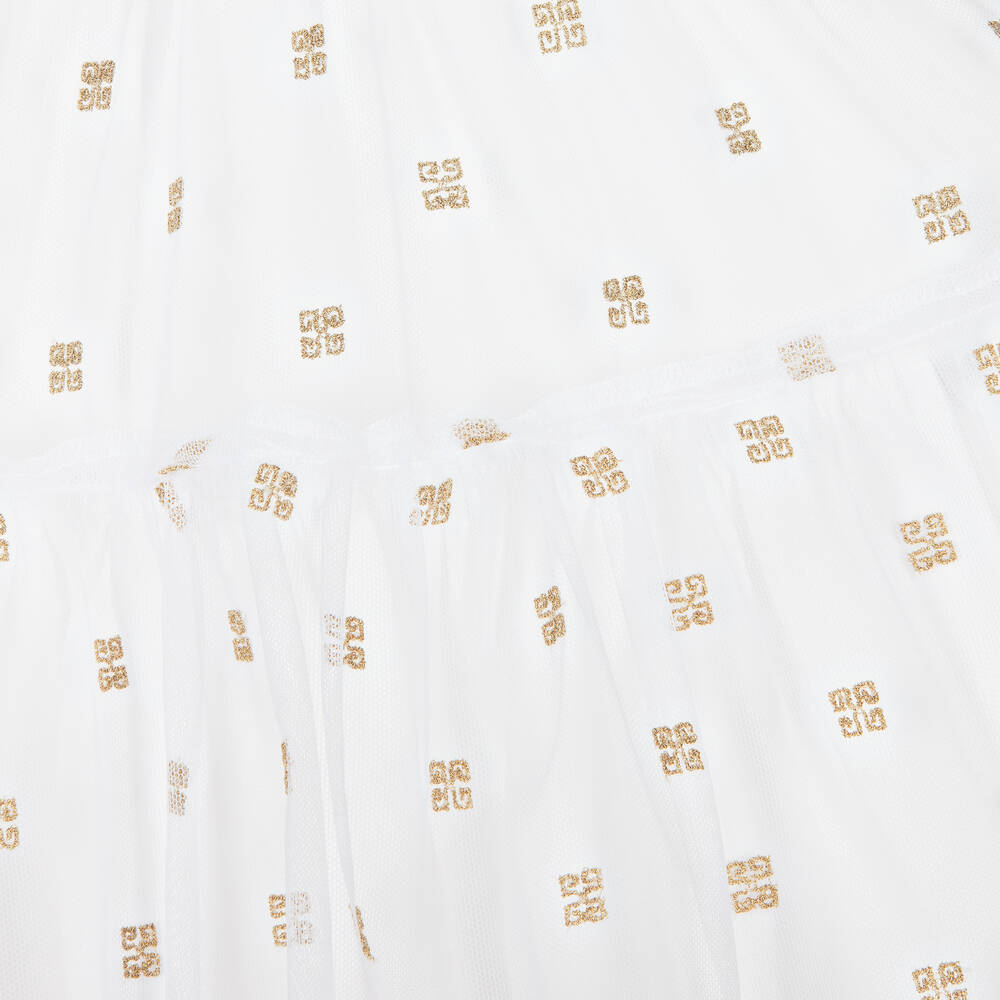 Givenchy - Girls White & Gold 4G Tulle Dress | Childrensalon