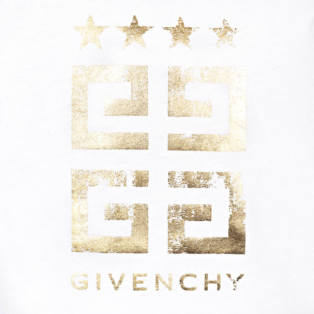 Givenchy - Girls White & Gold Cotton 4G T-Shirt