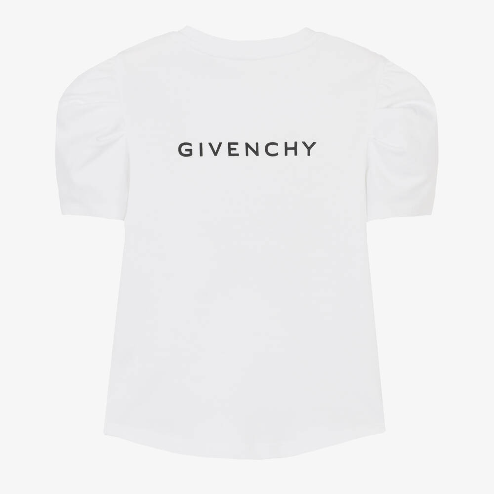 Givenchy-Girls White Logo Puff Sleeve Tee | Childrensalon Outlet