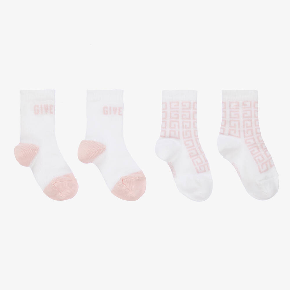 Givenchy - Girls White & Pink Logo Baby Socks (2 Pack) | Childrensalon