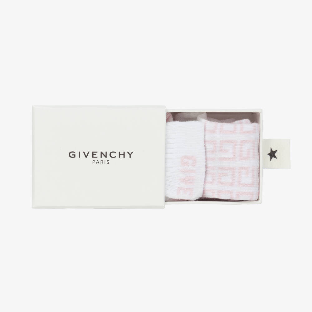 Givenchy-Girls White & Pink Logo Baby Socks (2 Pack) | Childrensalon Outlet