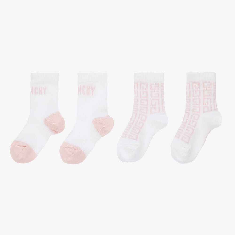 Givenchy-Girls White & Pink Logo Baby Socks (2 Pack) | Childrensalon Outlet