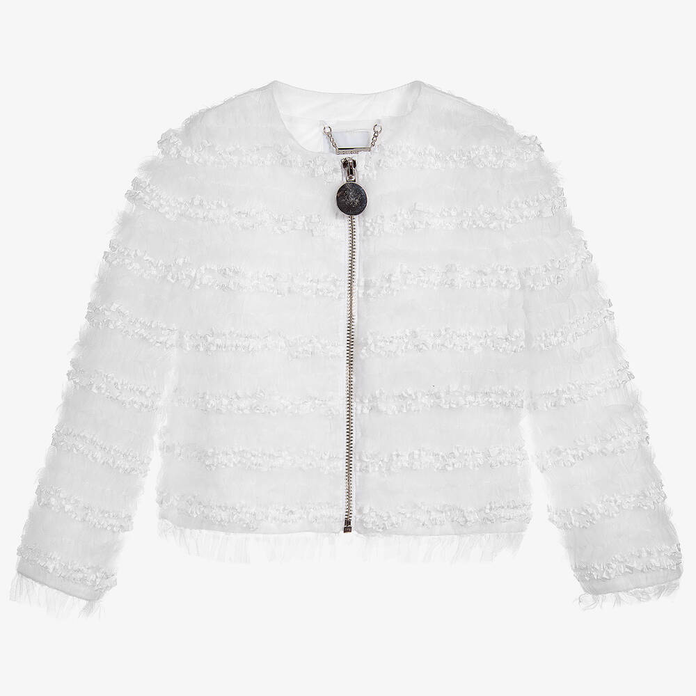 Girls White Tulle Jacket