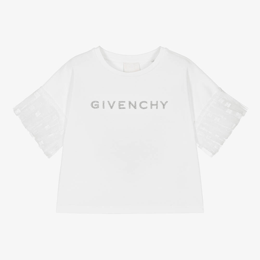 Givenchy - Girls White Tulle Sleeved T-Shirt | Childrensalon