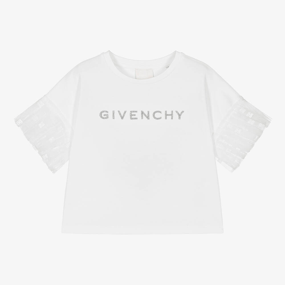 Givenchy-Белая футболка с рукавами из тюля | Childrensalon Outlet