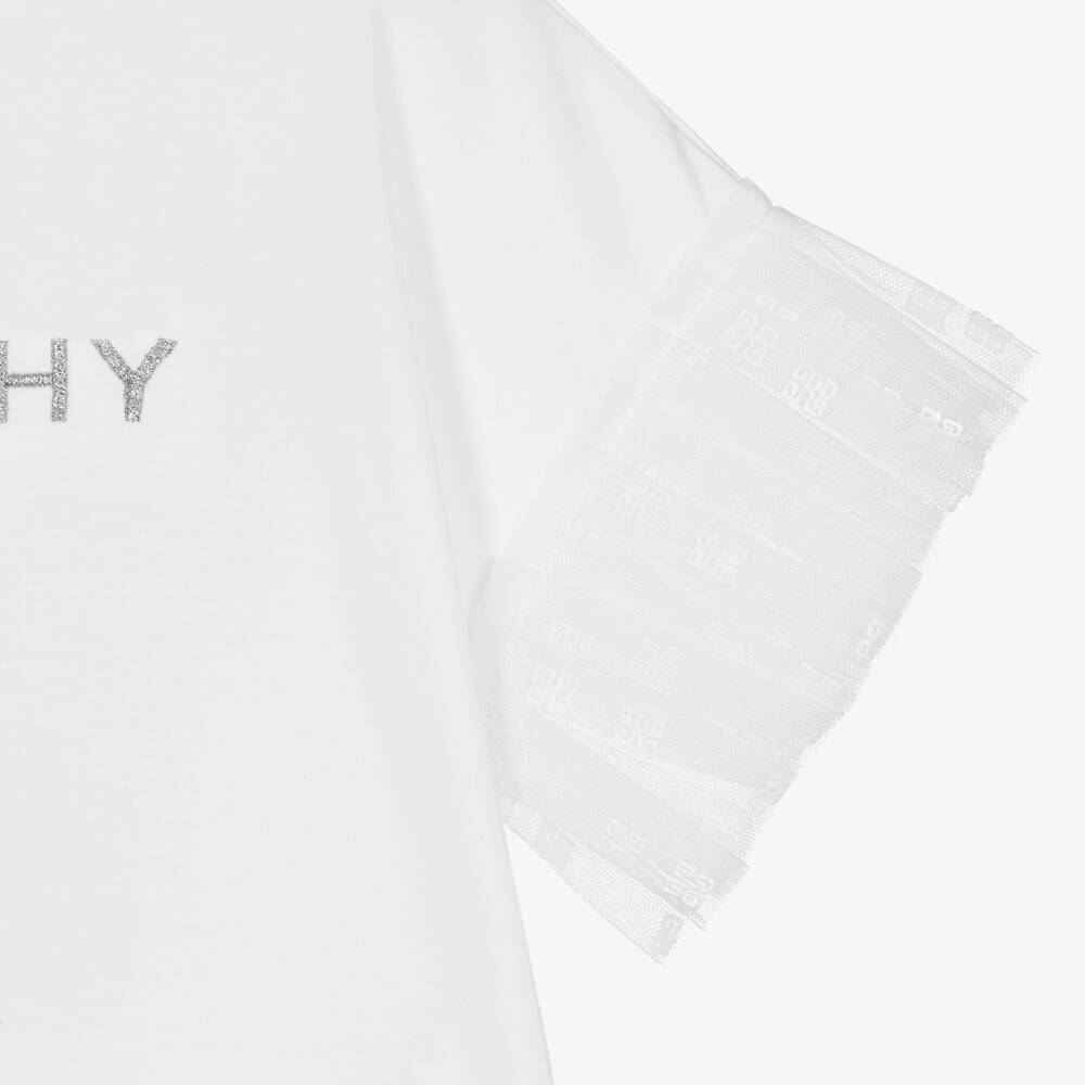 Givenchy-Girls White Tulle Sleeved T-Shirt | Childrensalon Outlet