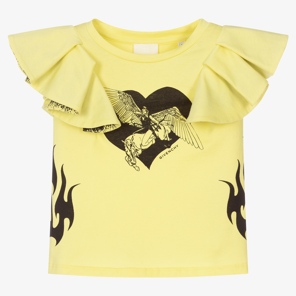 Givenchy - تيشيرت قطن جيرسي لون أصفر مزين بكشكش للبنات | Childrensalon