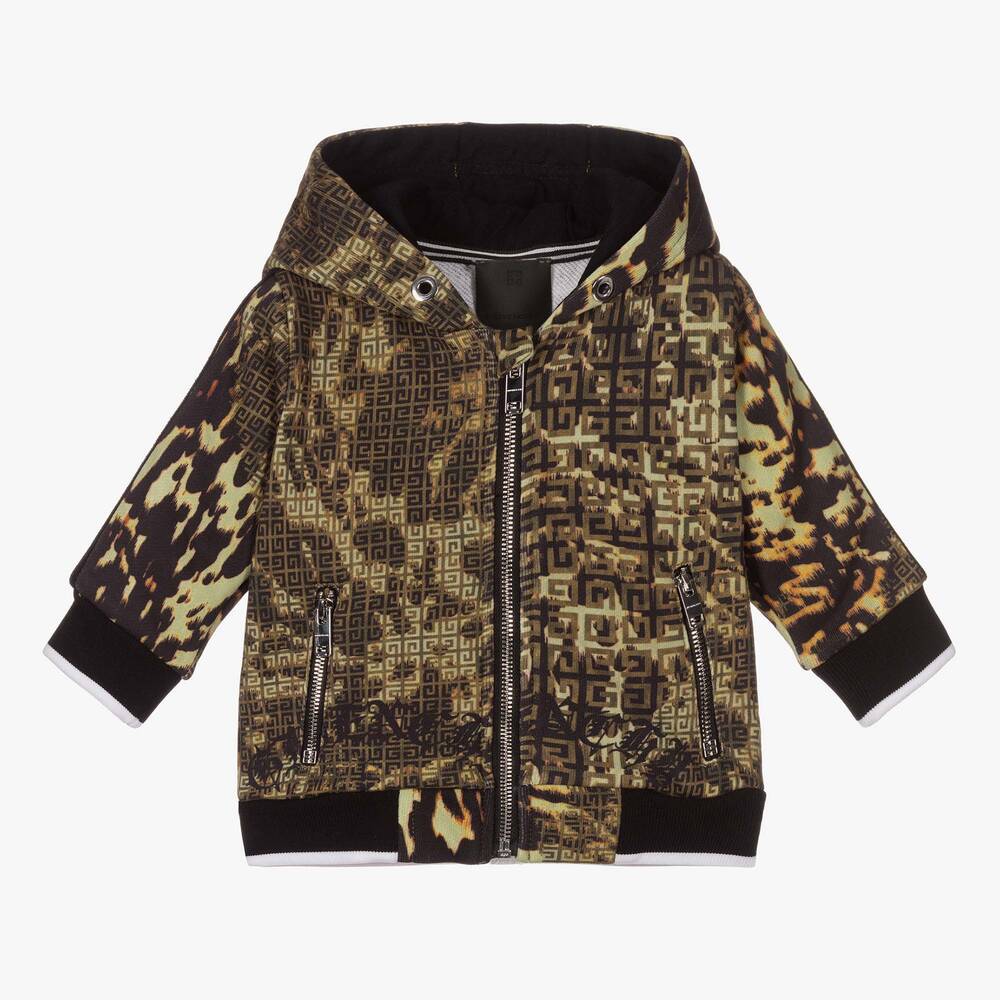 Givenchy - Sweat à capuche zippé vert à motif camouflage 4G | Childrensalon