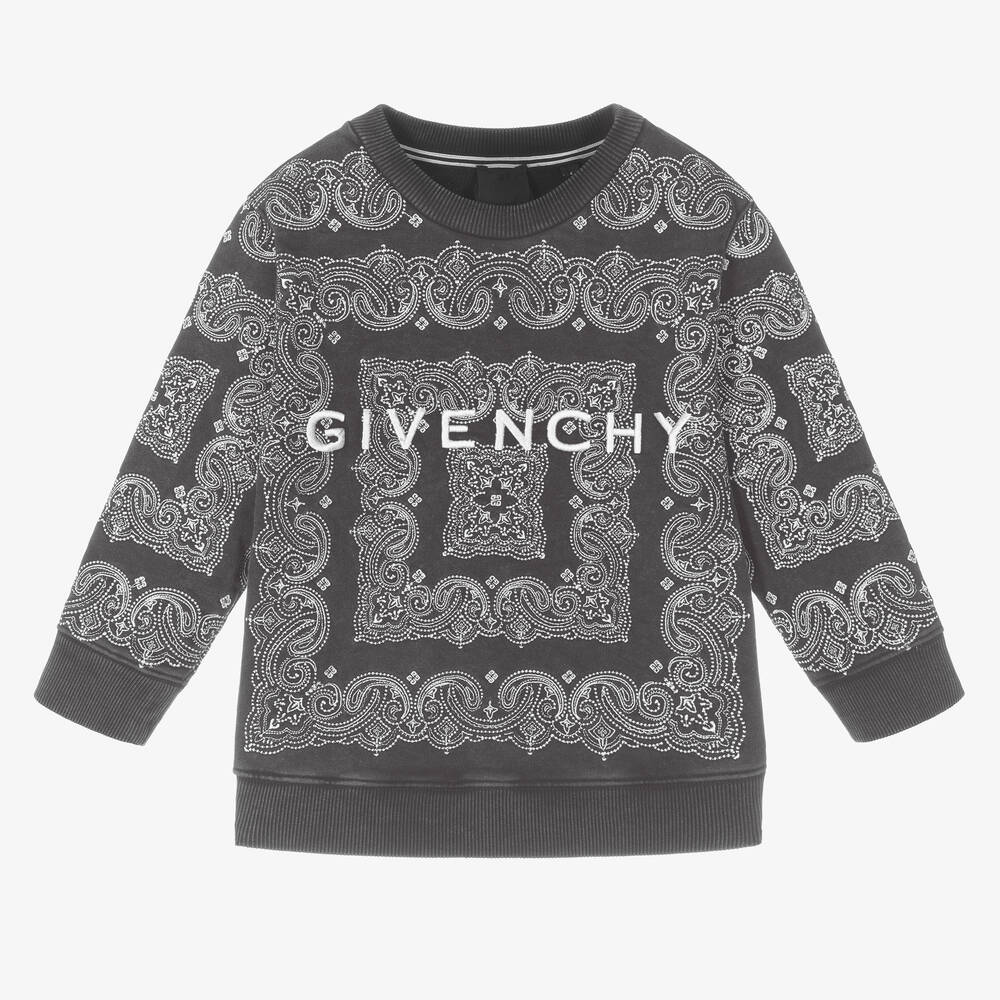 Givenchy - سويتشيرت قطن جيرسي لون رمادي للأولاد | Childrensalon