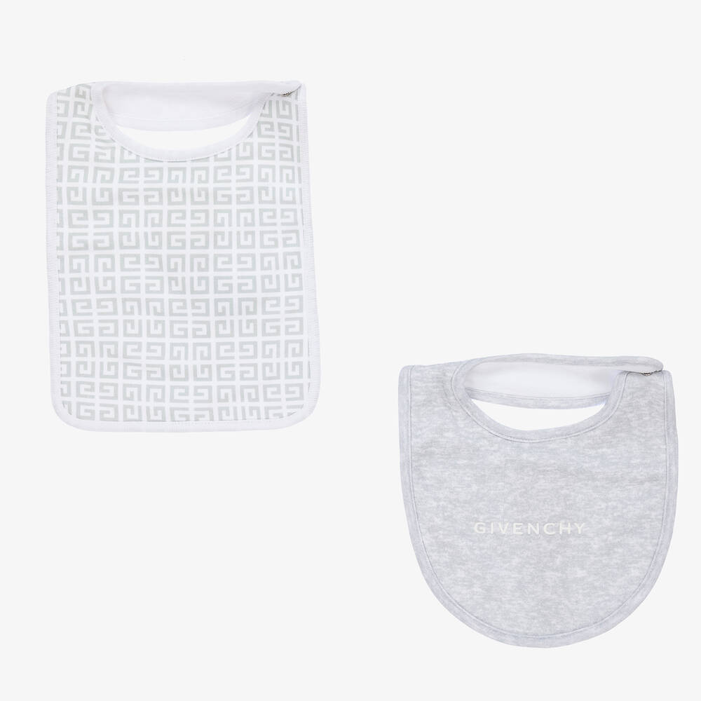 Givenchy - Grey & White Cotton Logo Bibs (2 Pack) | Childrensalon
