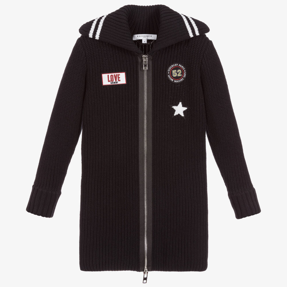 Givenchy - Long Black Cotton Cardigan | Childrensalon