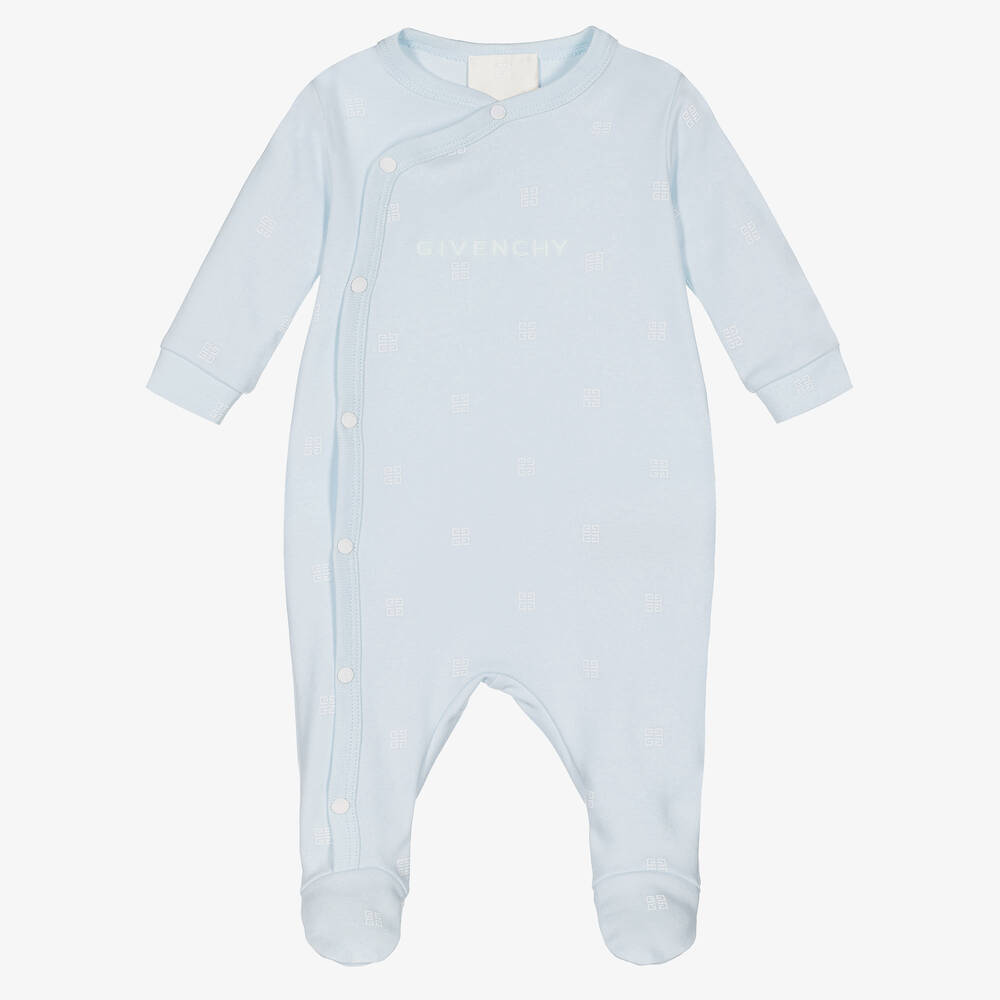 Givenchy - Pale Blue 4G Logo Cotton Babygrow | Childrensalon