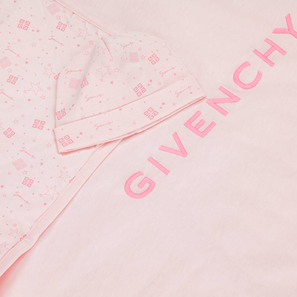 Givenchy-Pink Cotton Hat & Padded Blanket Set (78cm) | Childrensalon Outlet