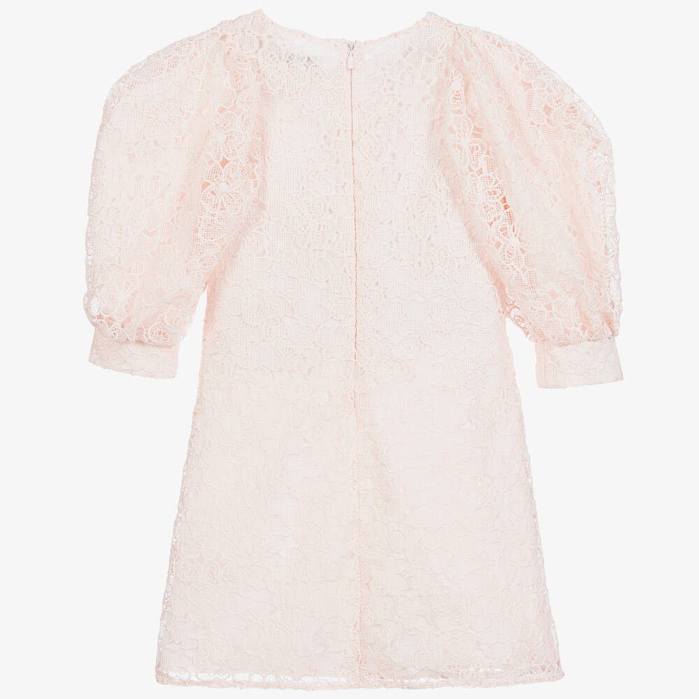 جيفنشي-فستان دانتيل مبطن لون زهري بتطريز ورود | Childrensalon Outlet