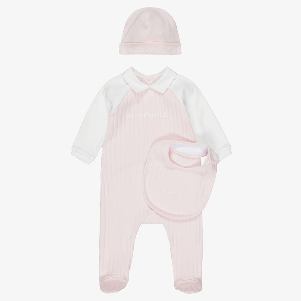 Givenchy-Pink Logo Print Cotton Babygrow Gift Set | Childrensalon Outlet