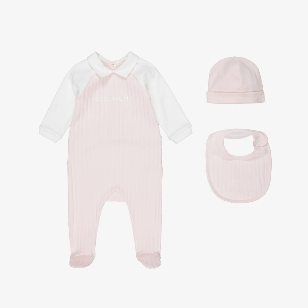 Givenchy-Pink Logo Print Cotton Babygrow Gift Set | Childrensalon Outlet