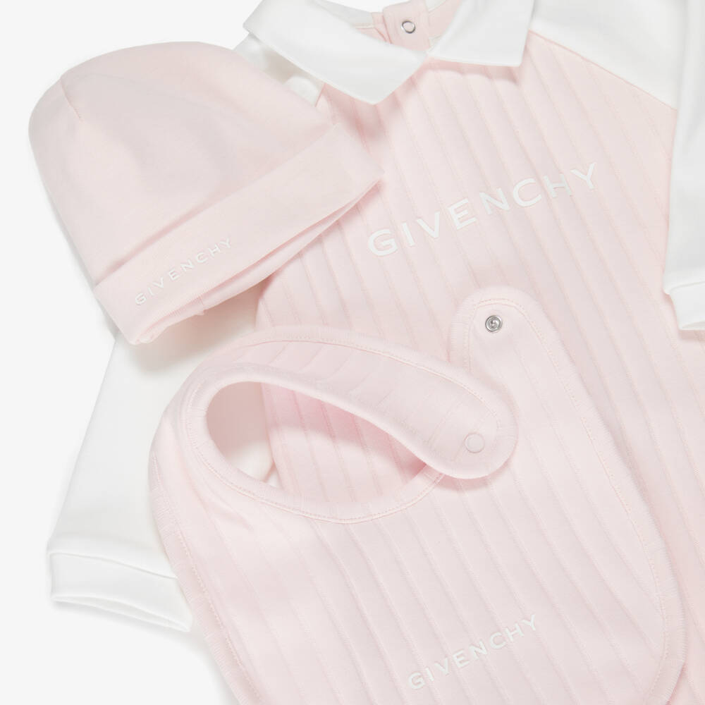 Givenchy-Pink Logo Print Cotton Babygrow Gift Set | Childrensalon Outlet