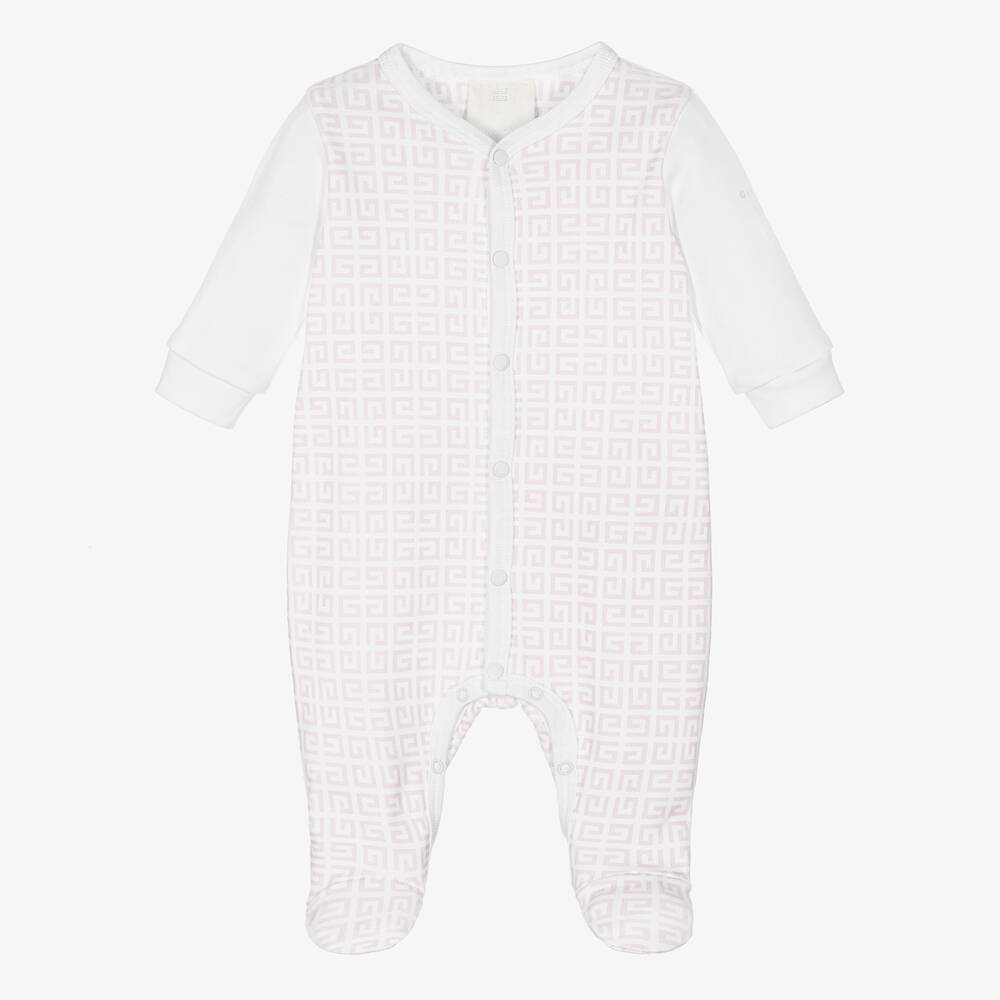 Givenchy - Pink & White 4G Logo Babygrow | Childrensalon
