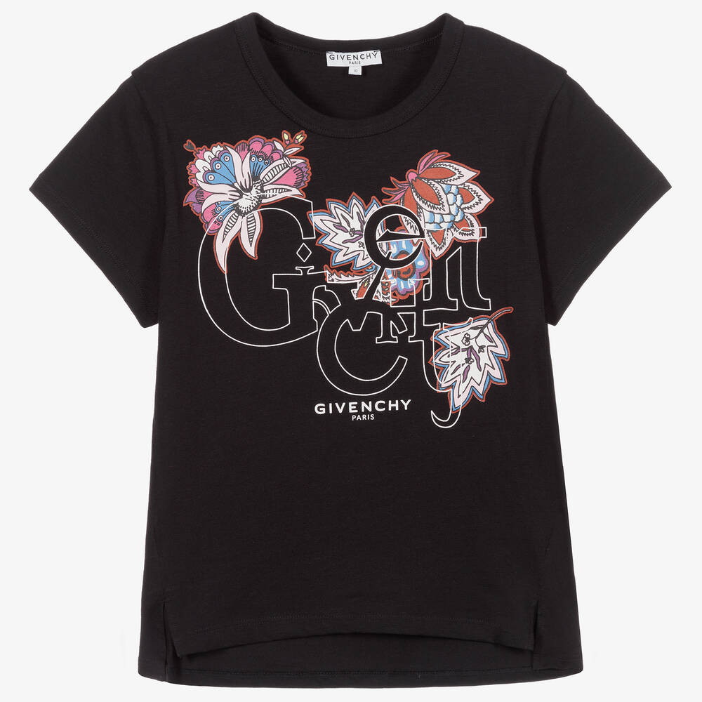 Givenchy - T-shirt fleuri noir à logo Ado | Childrensalon