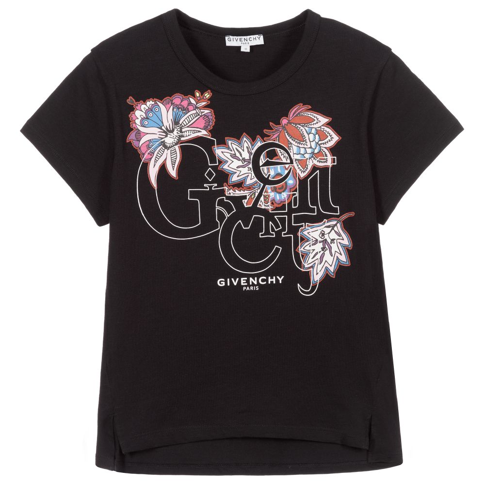 Givenchy - Teen Black Floral Logo T-Shirt | Childrensalon