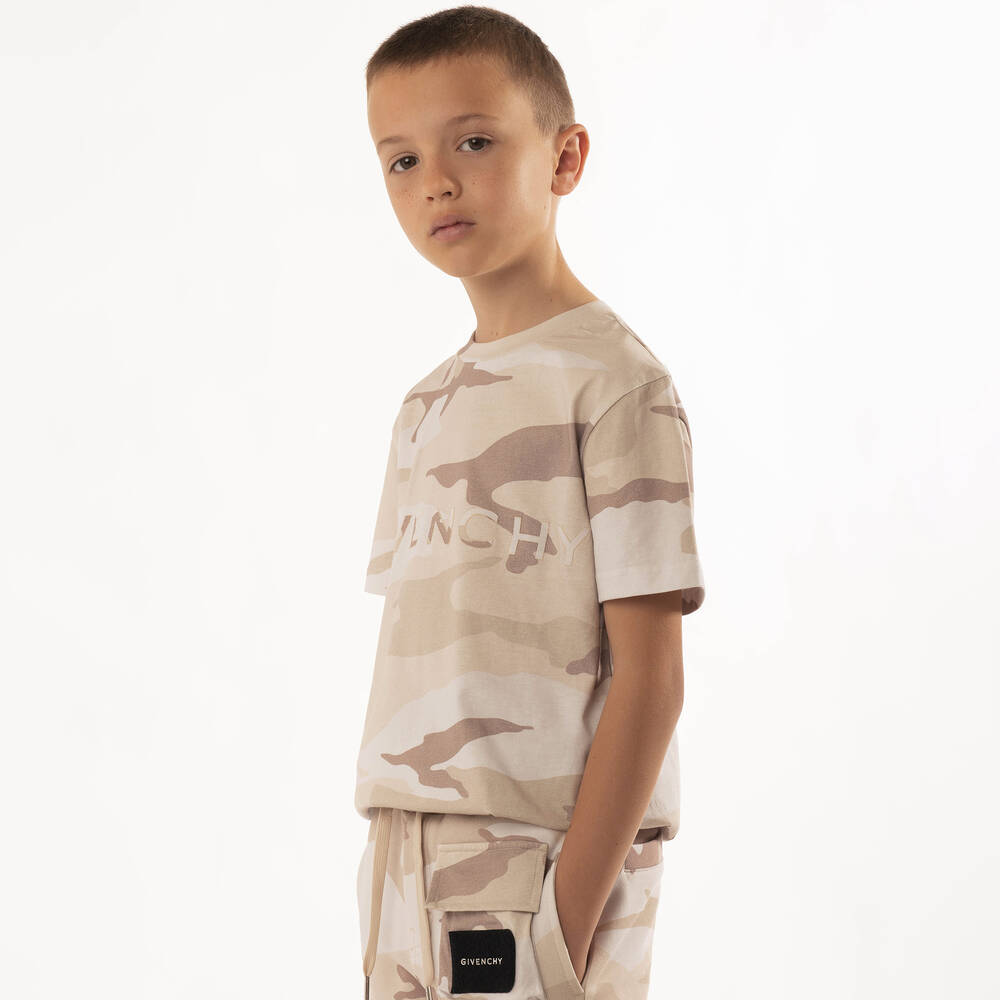 Givenchy-Бежевая хлопковая футболка с камуфляжным принтом | Childrensalon Outlet