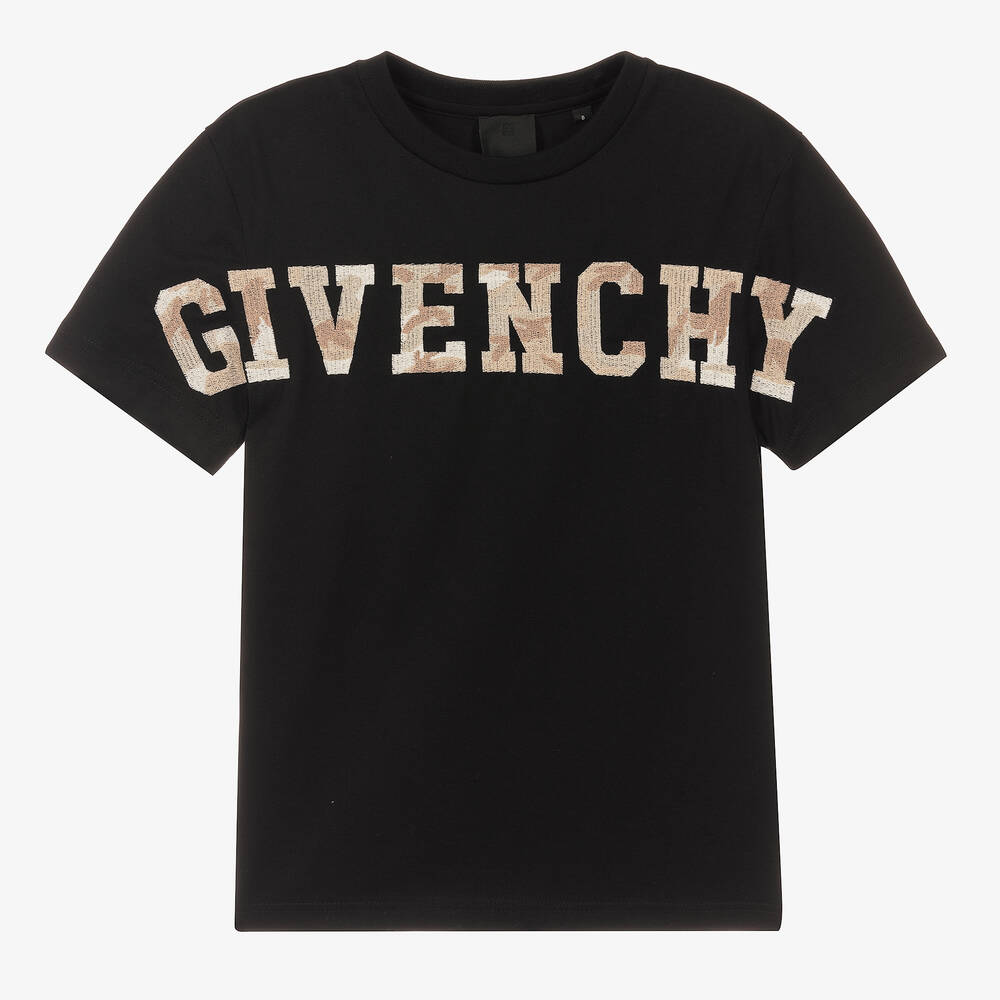 Givenchy - Teen Boys Black Camouflage Logo T-Shirt | Childrensalon