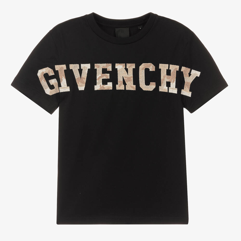 Givenchy - Черная футболка с камуфляжным логотипом | Childrensalon