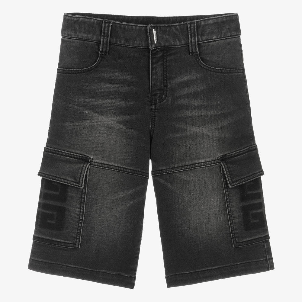 Givenchy-Teen Boys Black Cotton Denim-Look Shorts | Childrensalon Outlet