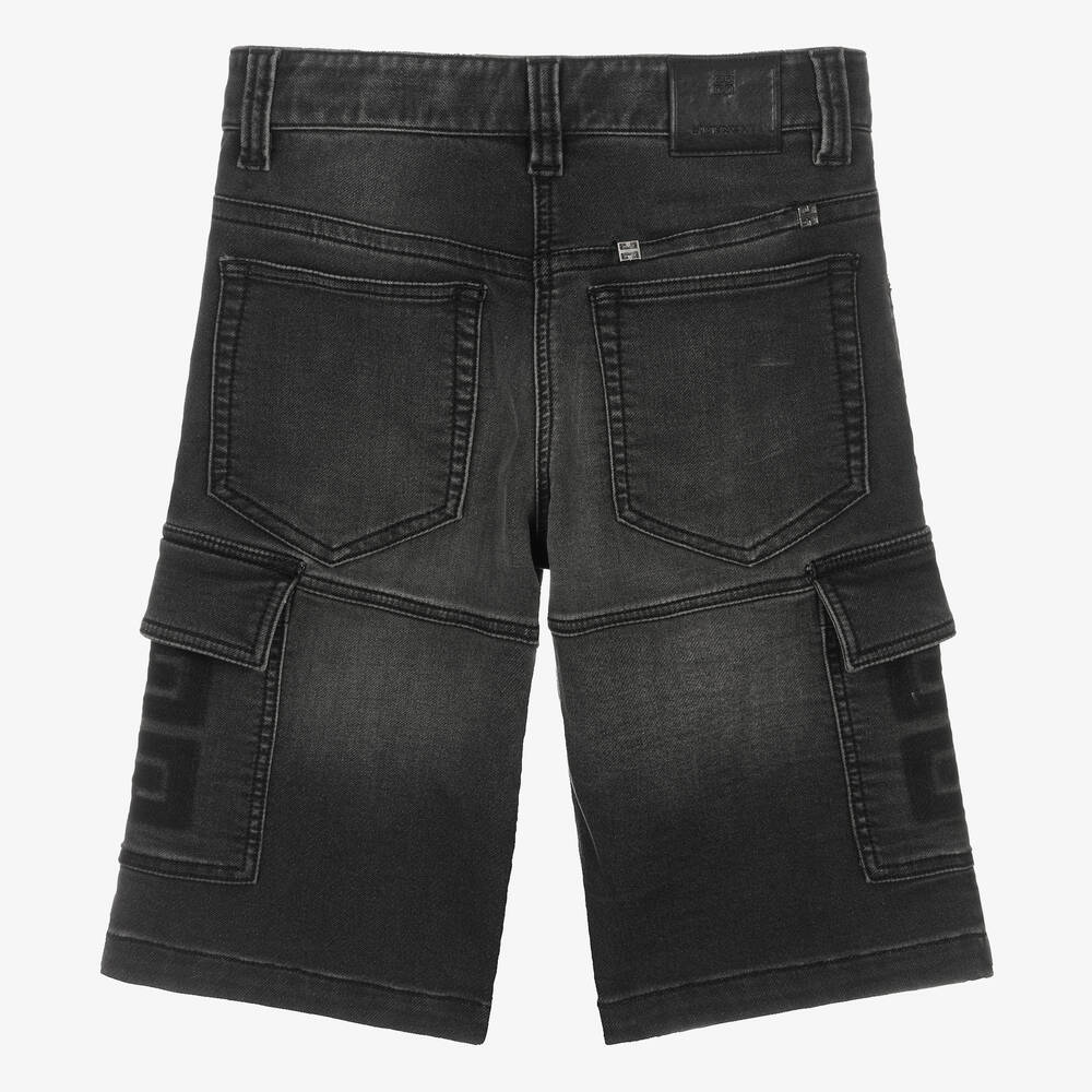 Givenchy-Teen Boys Black Cotton Denim-Look Shorts | Childrensalon Outlet