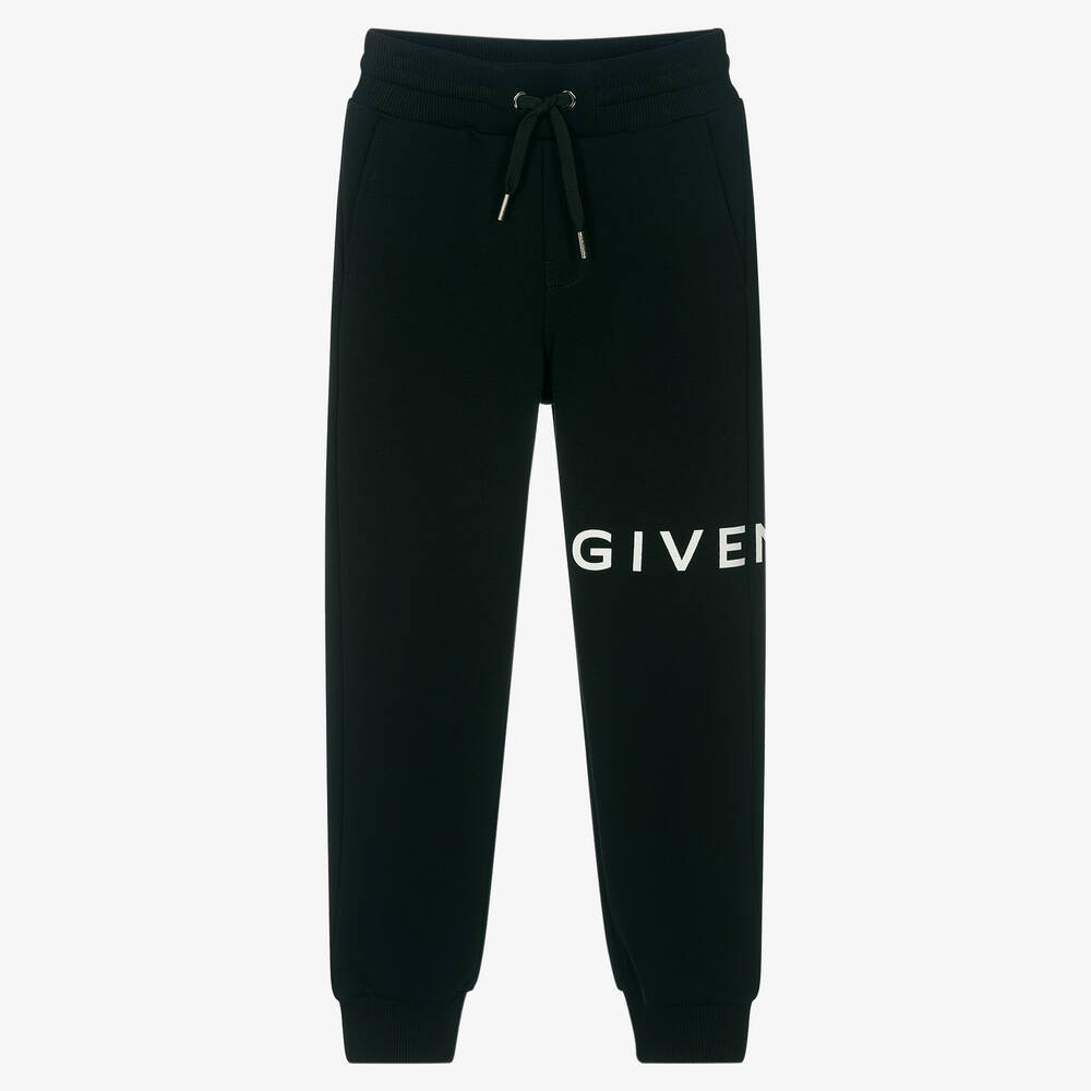 Teen Boys Black Cotton Logo Joggers