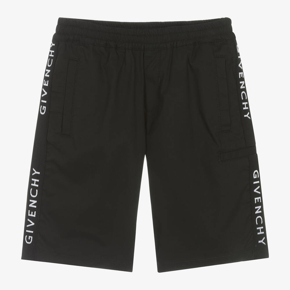 Teen Boys Black Cotton Twill Shorts