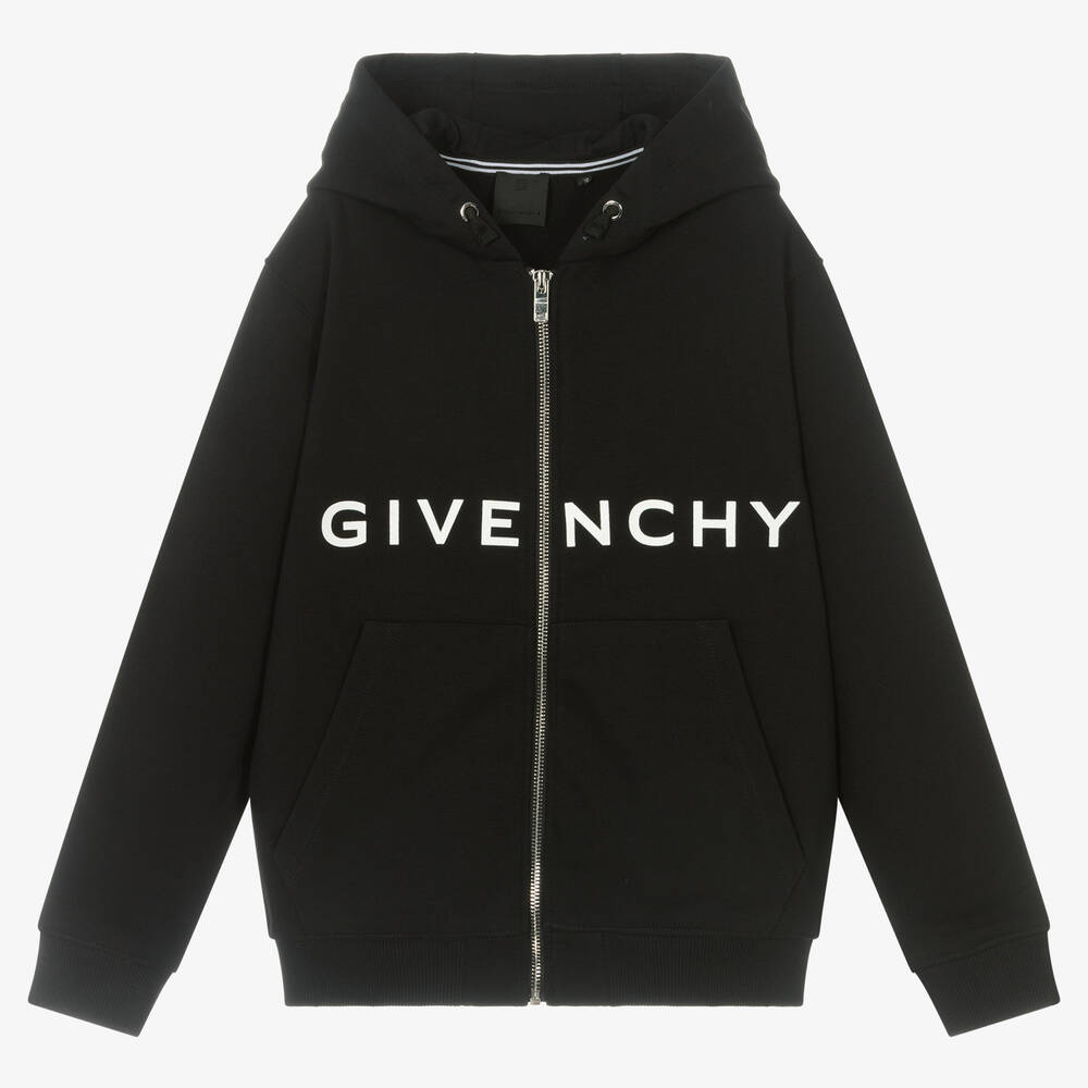 Givenchy - Sweat à capuche noir zippé en coton ado garçon | Childrensalon