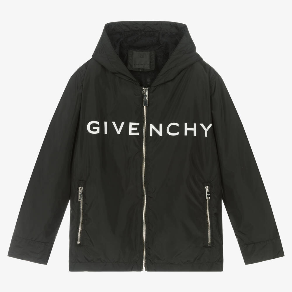 Givenchy - Teen Boys Black Logo Hooded Windbreaker | Childrensalon