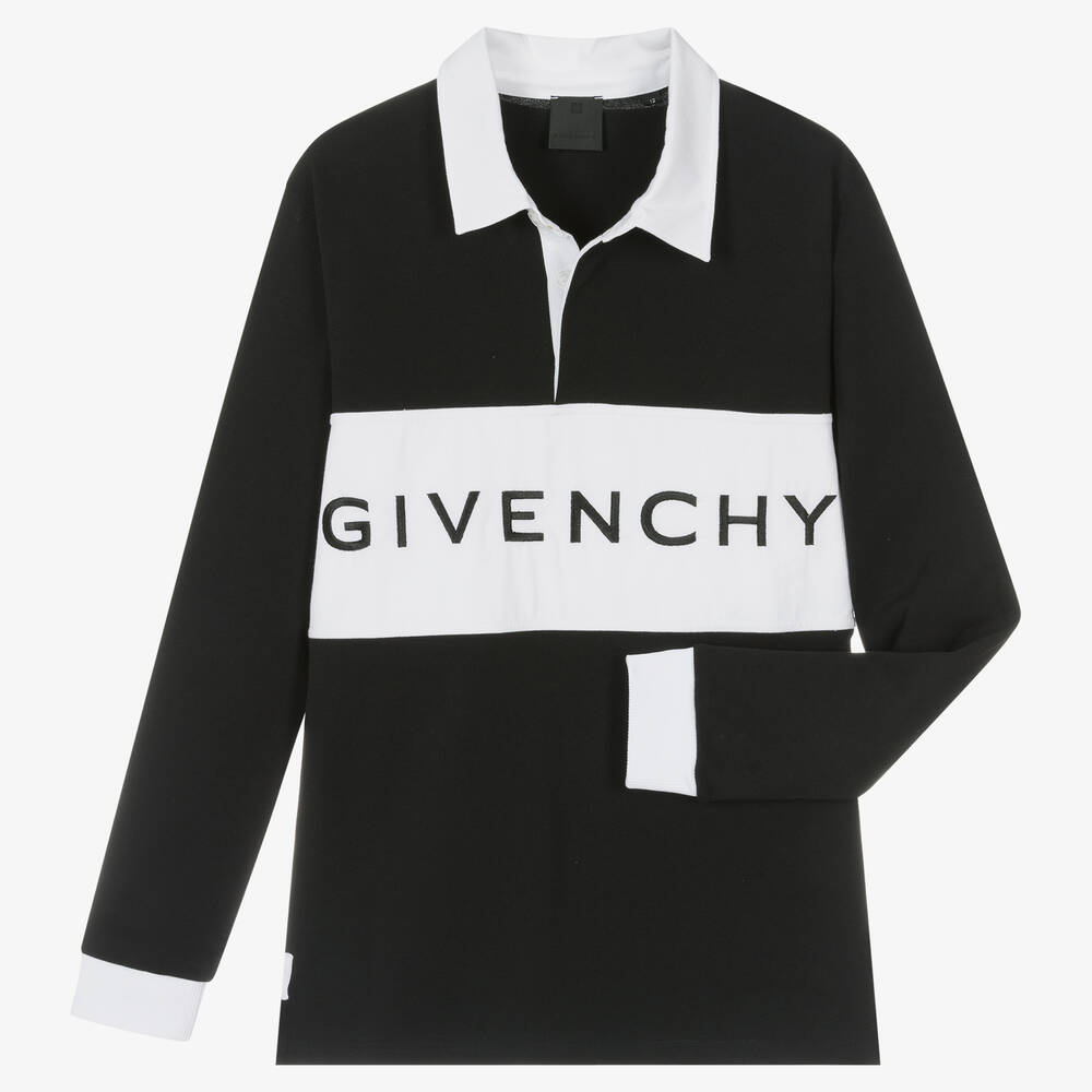 Givenchy-توب رغبي تينز ولادي قطن لون أسود وأبيض | Childrensalon Outlet