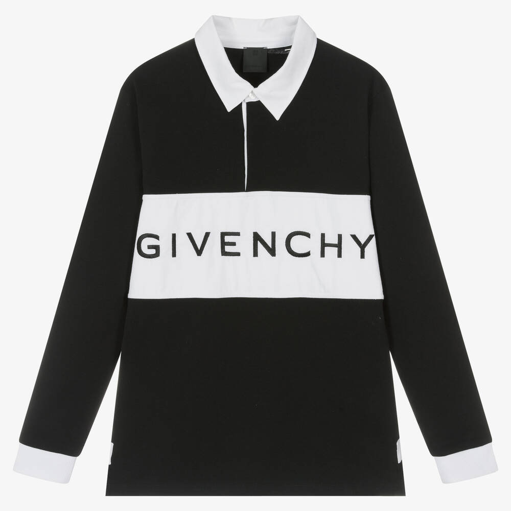 Givenchy - توب رغبي تينز ولادي قطن لون أسود وأبيض | Childrensalon