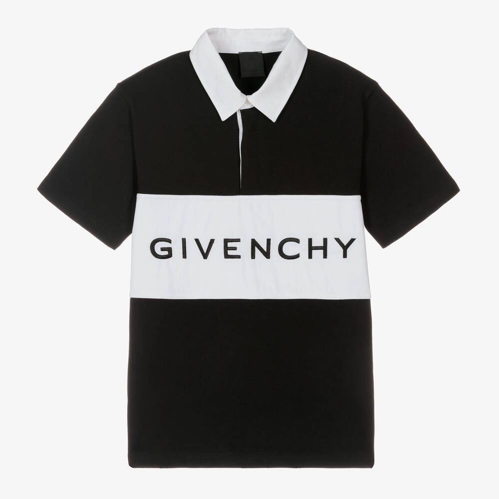 Givenchy - توب رغبي تينز ولادي قطن لون أسود وأبيض | Childrensalon