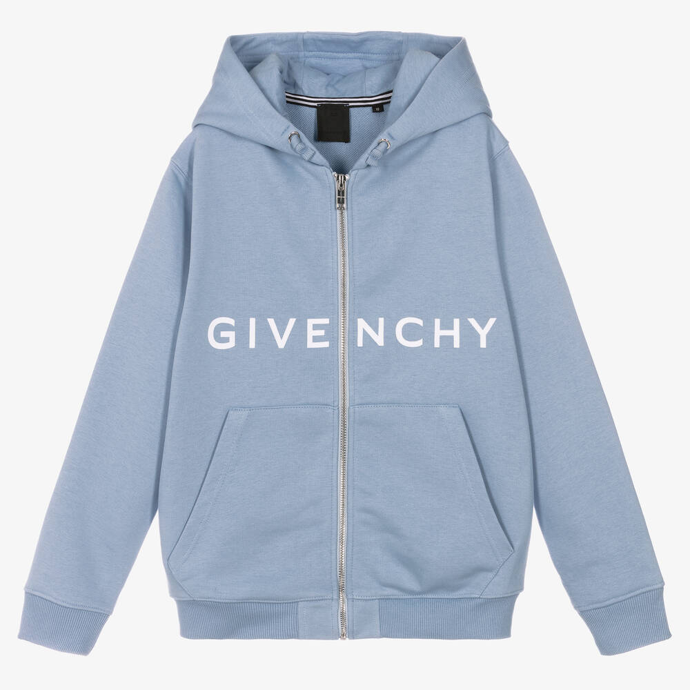 Givenchy - Teen Boys Blue Cotton Zip-Up Hoodie | Childrensalon